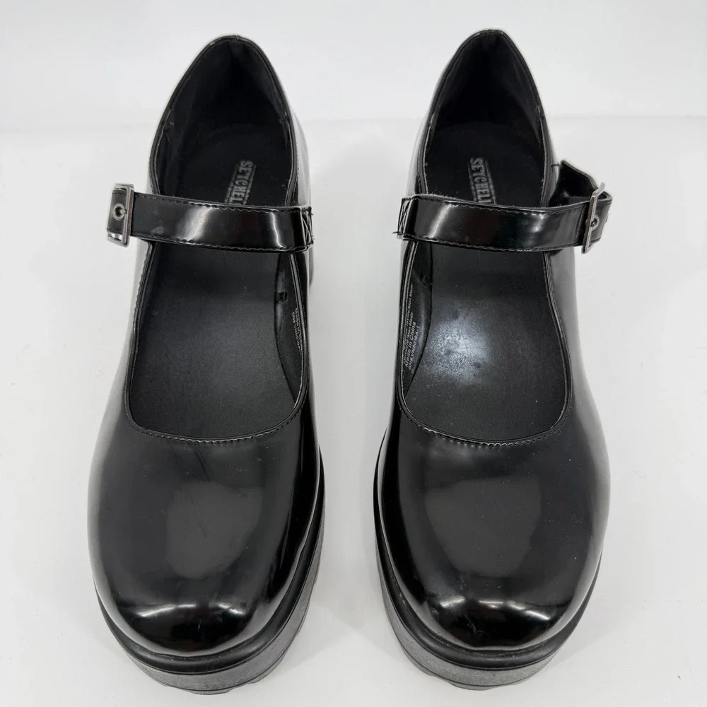 Seychelles Mary Platform Pump Womens 9 Black Excellent Patent Lug Sole VN5019A-1